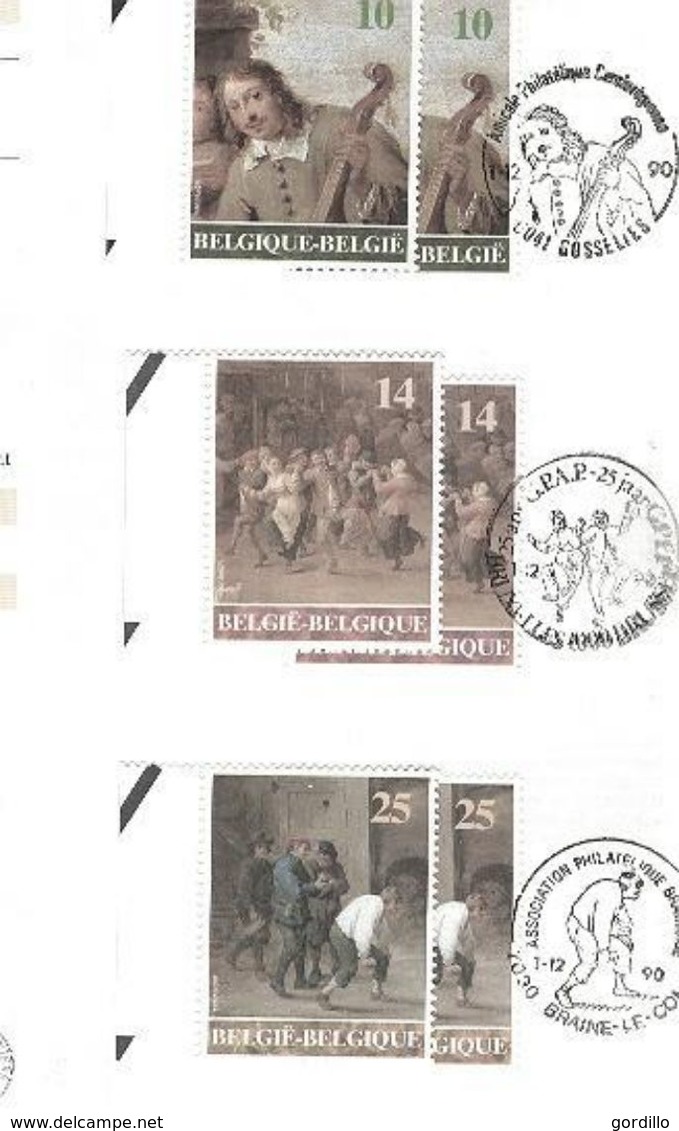 FDC Sur Feuillet 3 Timbres MNH Collés Sur Bande  +3 Oblitérés 1er Jour Peintre Graveur David Teniers II Le Jeune. - 1991-2000