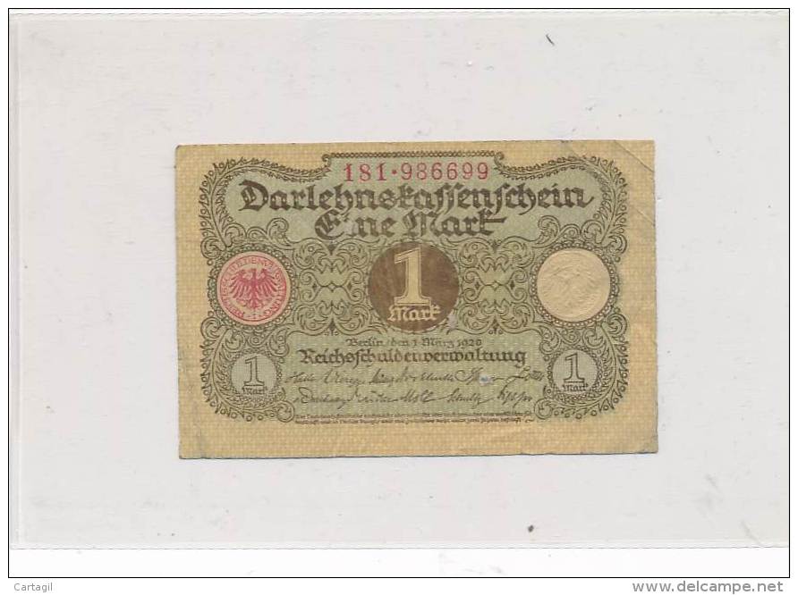 Billets - B3238 - Allemagne   - Billet 1 Mark  1920 ( Type, Nature, Valeur, état... Voir Double  Scans) - Reichsschuldenverwaltung