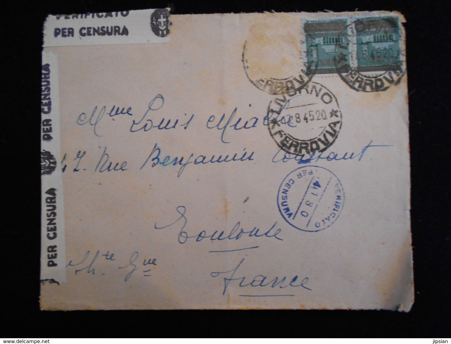 Enveloppe 1940/45 Italie Verificato Per Censura Livorno Ferrovia    Lettre  CL18 - Sonstige & Ohne Zuordnung