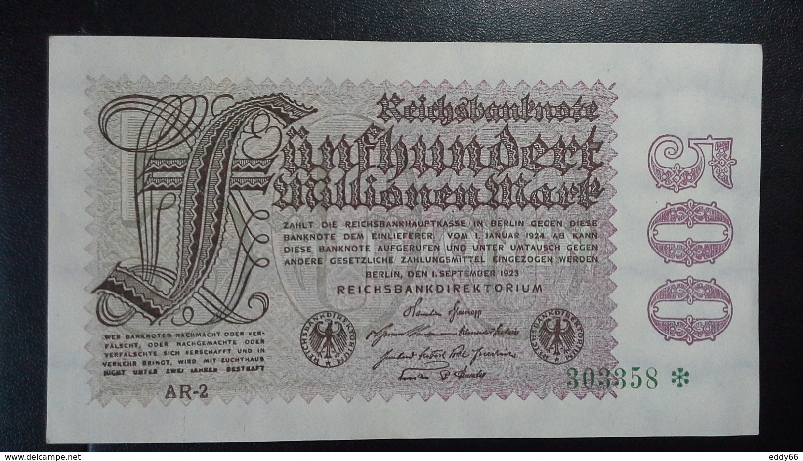Deutsches Reich 500  Mio. Mark  ( 1.9.1923) ( Rosenberg 109 D/ Pick 110) - 500 Millionen Mark