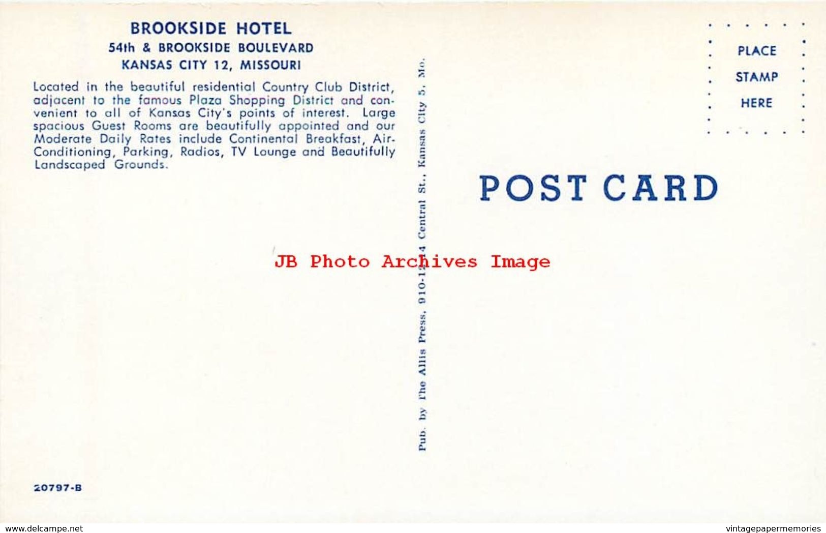 278643-Missouri, Kansas City, Brookside Hotel, Room Interior, Allis Press By Dexter Press No 20797-B - Kansas City – Missouri