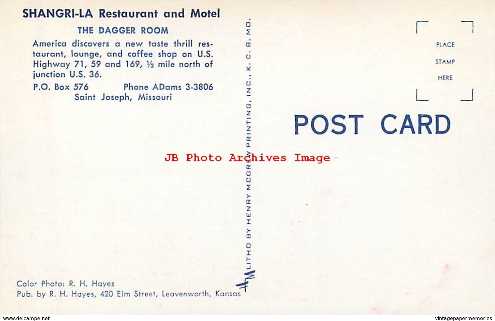 278715-Missouri, Saint Joseph, Shangri-la Restaurant & Motel, Dagger Room, RH Hayes By Henry McGrew - St Joseph