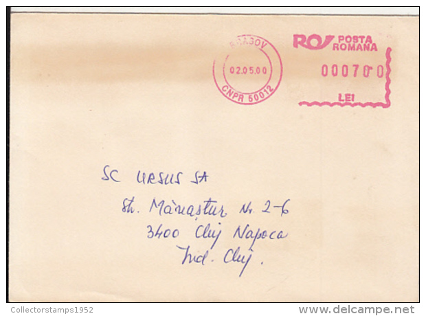 70159- AMOUNT 700, BRASOV, RED MACHINE STAMPS ON COVER, 2000, ROMANIA - Briefe U. Dokumente