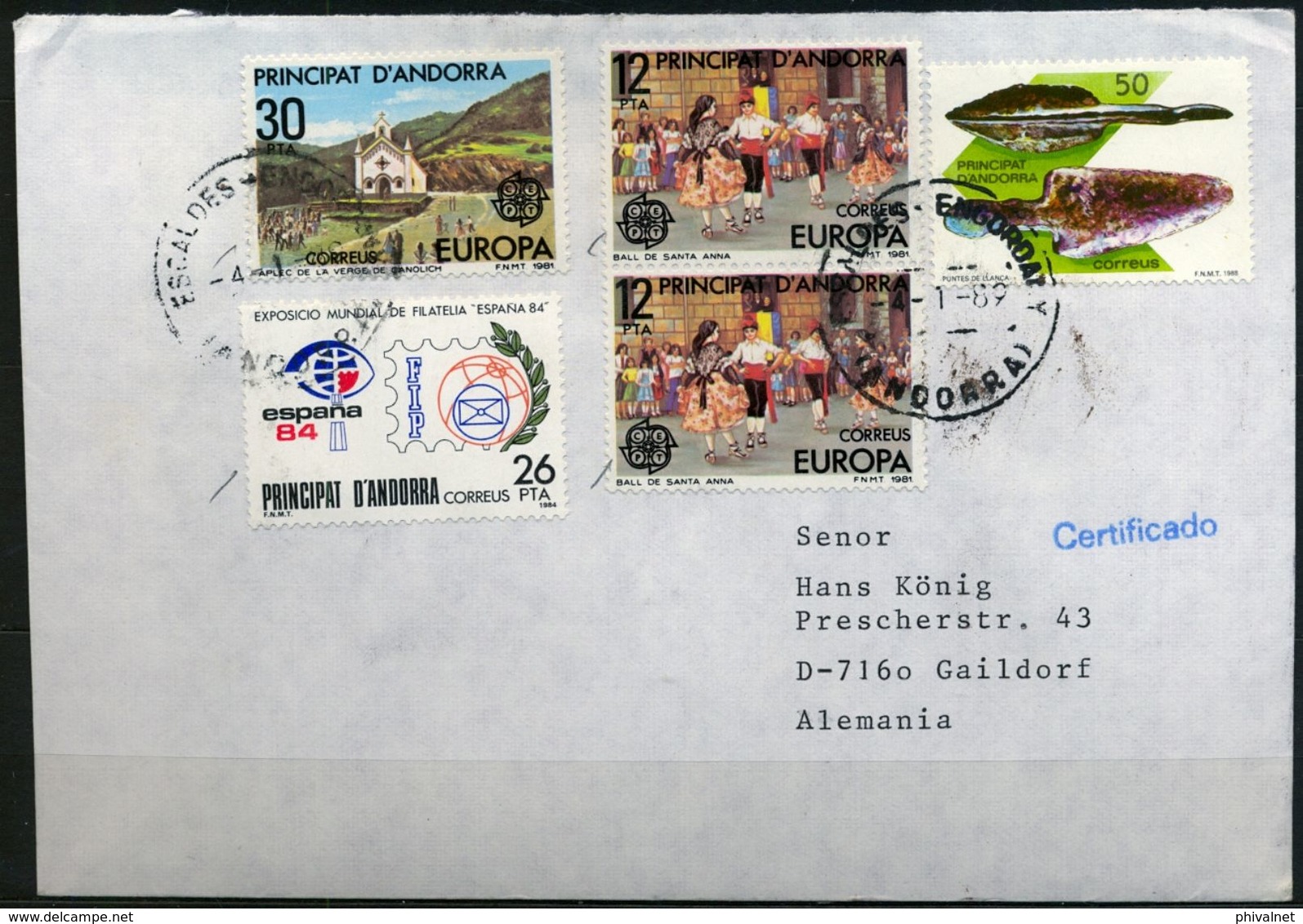 1989 , ANDORRA ESPAÑOLA ,  CERTIFICADO ,  ESCALDES A GAILDORF , TEMA EUROPA , PREHISTORIA - Briefe U. Dokumente