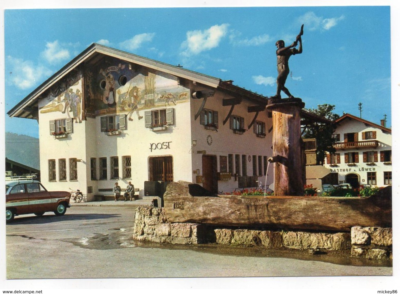 Allemagne--REIT IM WINKL--Fontaine Du Village Avec Bureau De Poste (petite Animation ,voiture) - Traunstein