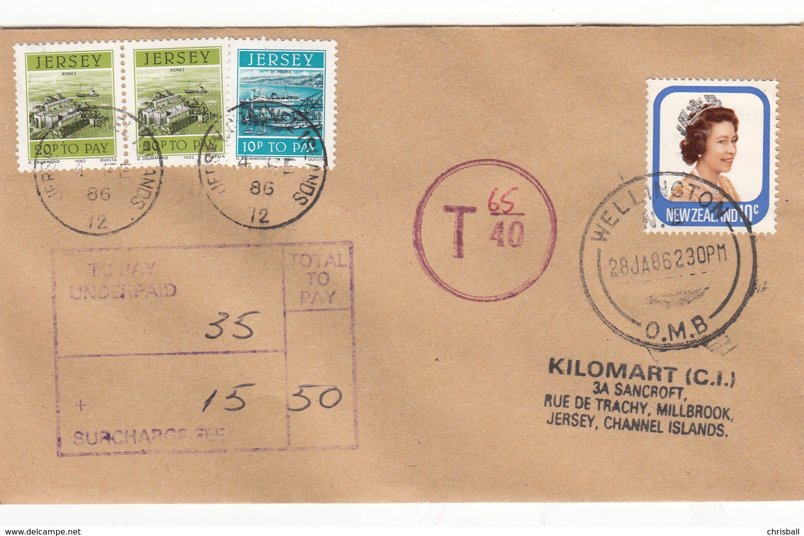 New Zealand Pictorial Used On Underpaid Cover To Jersey With Postage Due 2 X 20p + 10p - Timbres-taxe