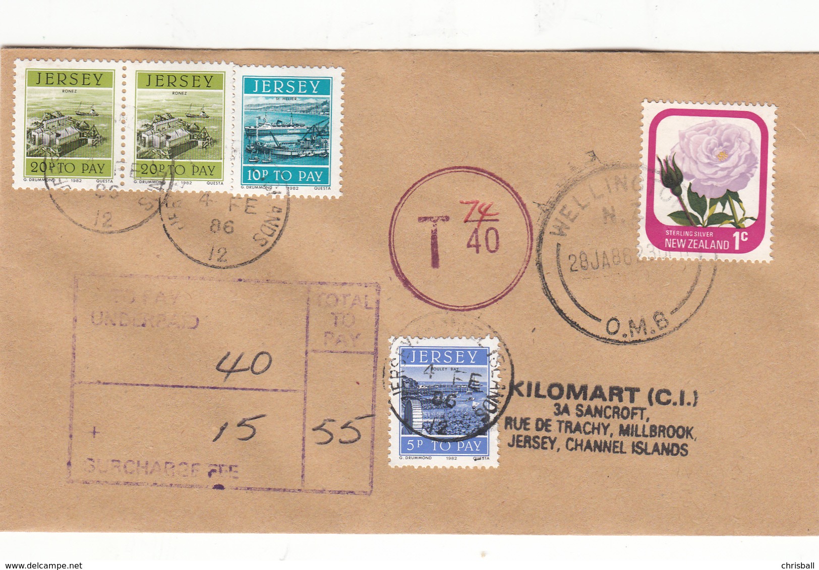 New Zealand Pictorial Used On Underpaid Cover To Jersey With Postage Due 2 X 20p + 10p + 5p - Strafport