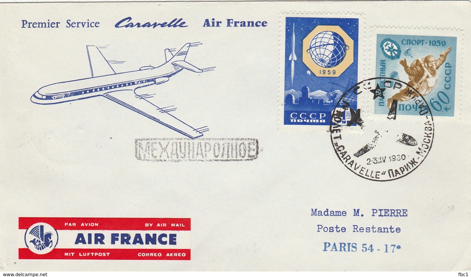 URSS - Aviation - Premier Service Caravelle Air France - Moscou - Paris 1960 - Maschinenstempel (EMA)