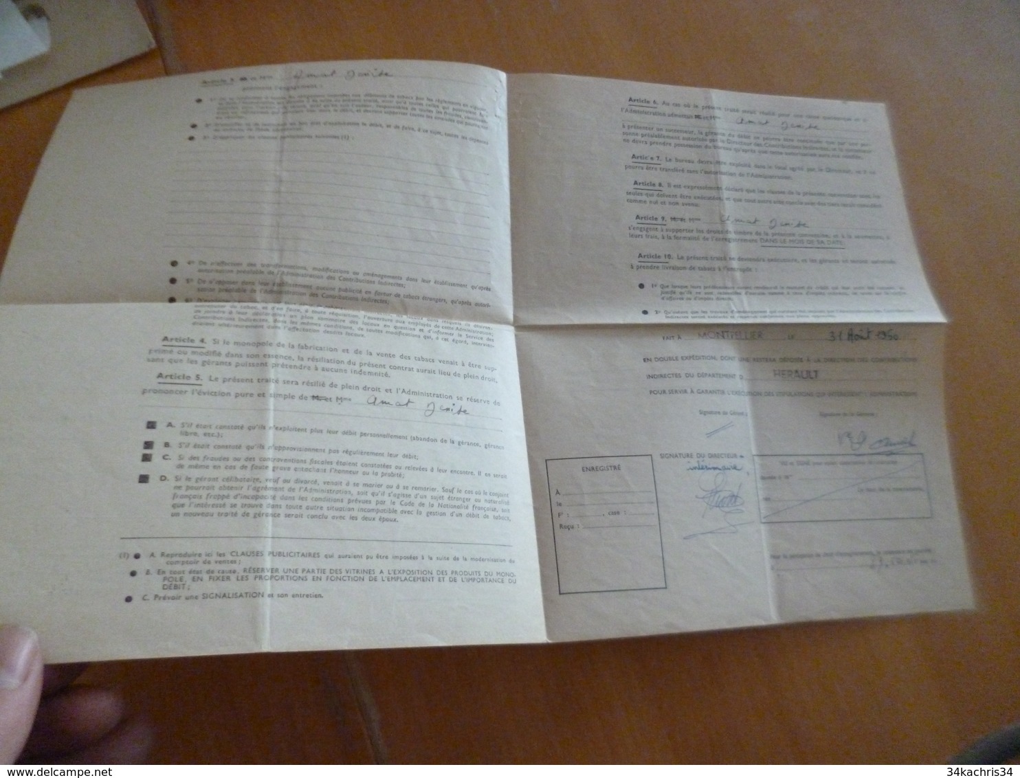 Traité De Gérance D'un Débit  De Tabac Montpellier 1960 - Dokumente