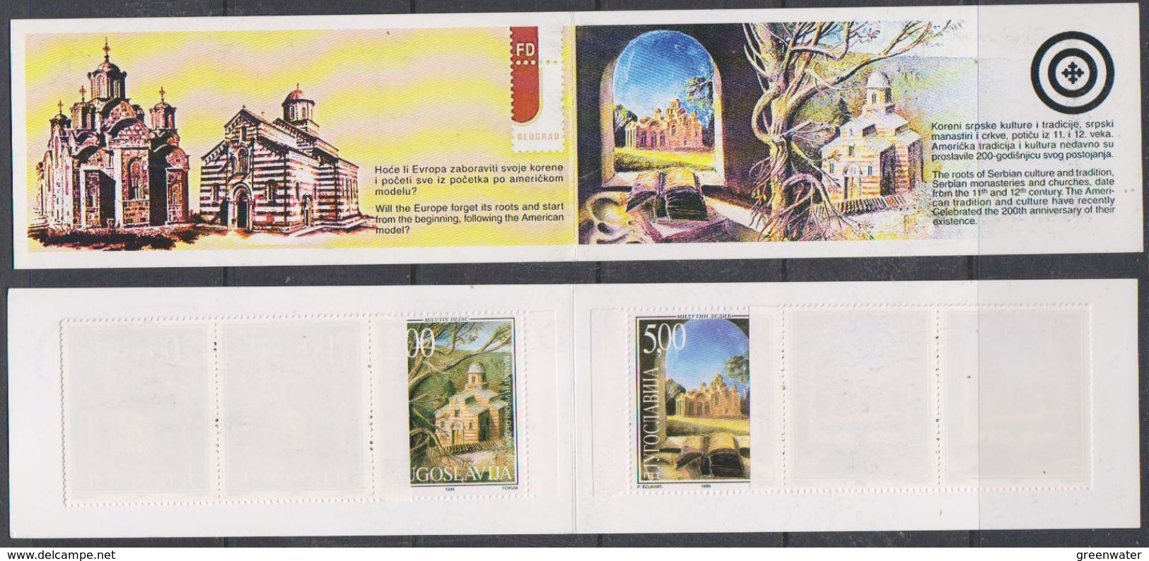 Yugoslavia 1999 Serbian Monasteries Booklet With 2 Strips Of 5v ** Mnh (38129) - Postzegelboekjes