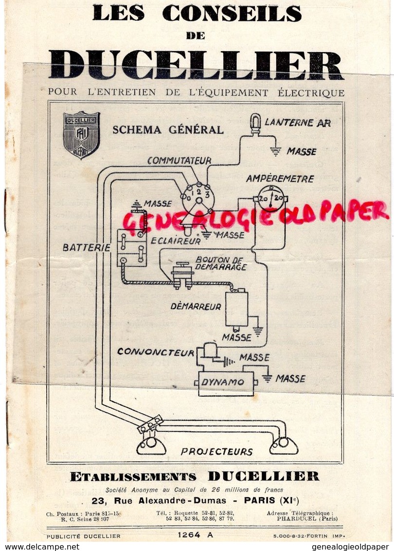 75- PARIS- CATALOGUE CONSEILS DE DUCELIER-ENTRETIEN EQUIPEMENT ELECTRIQUE AUTOMOBILE-AUTO-23 RUE ALEXANDRE DUMAS- - Cars