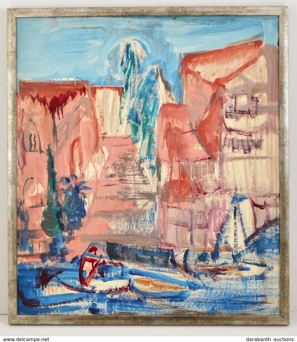 Sárkány Loránd (1904-1973): Francia Kisváros, Olaj, Farost, Hátulján Jelzett, Fa Keretben, 68×60 Cm - Andere & Zonder Classificatie