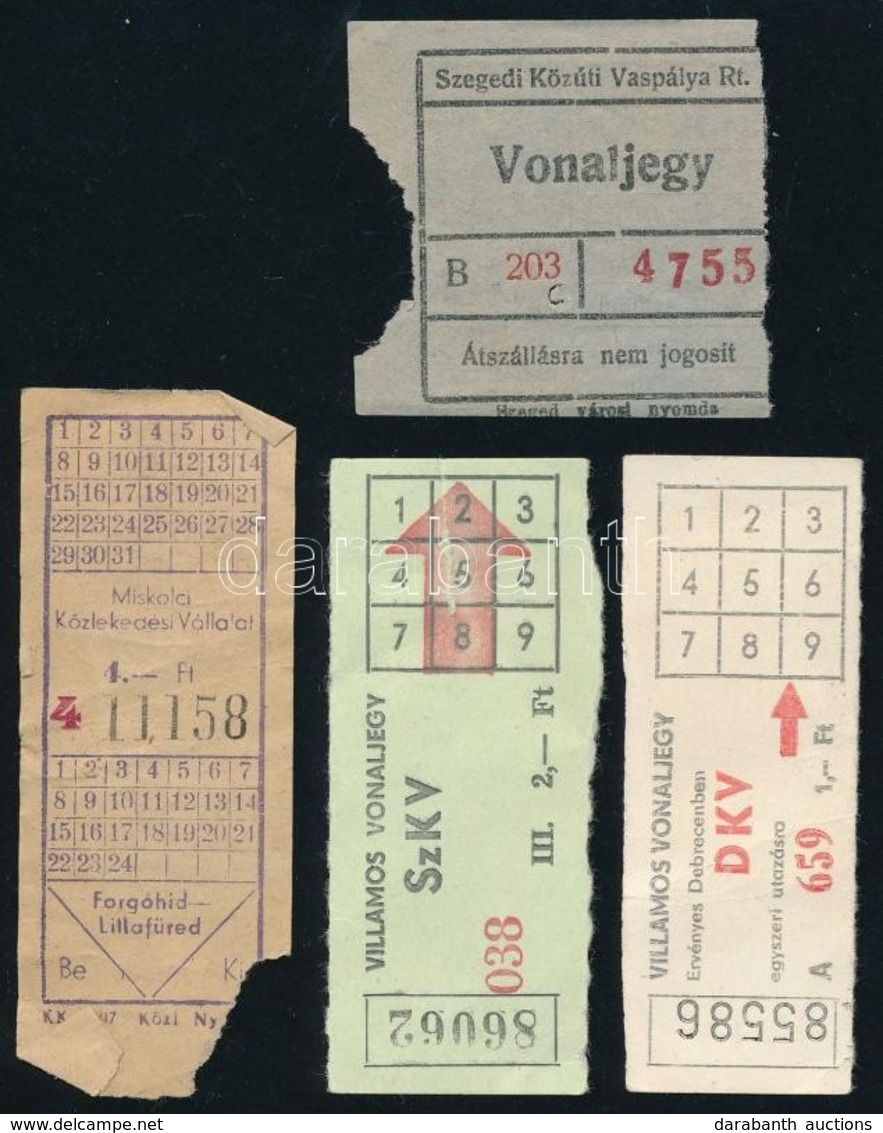 Vidéki Közlekedési Jegyek (SzKV, Szegedi Közúti Vaspálya, Miskolci Közlekedési Vállalat, DKV), 4 Db - Zonder Classificatie