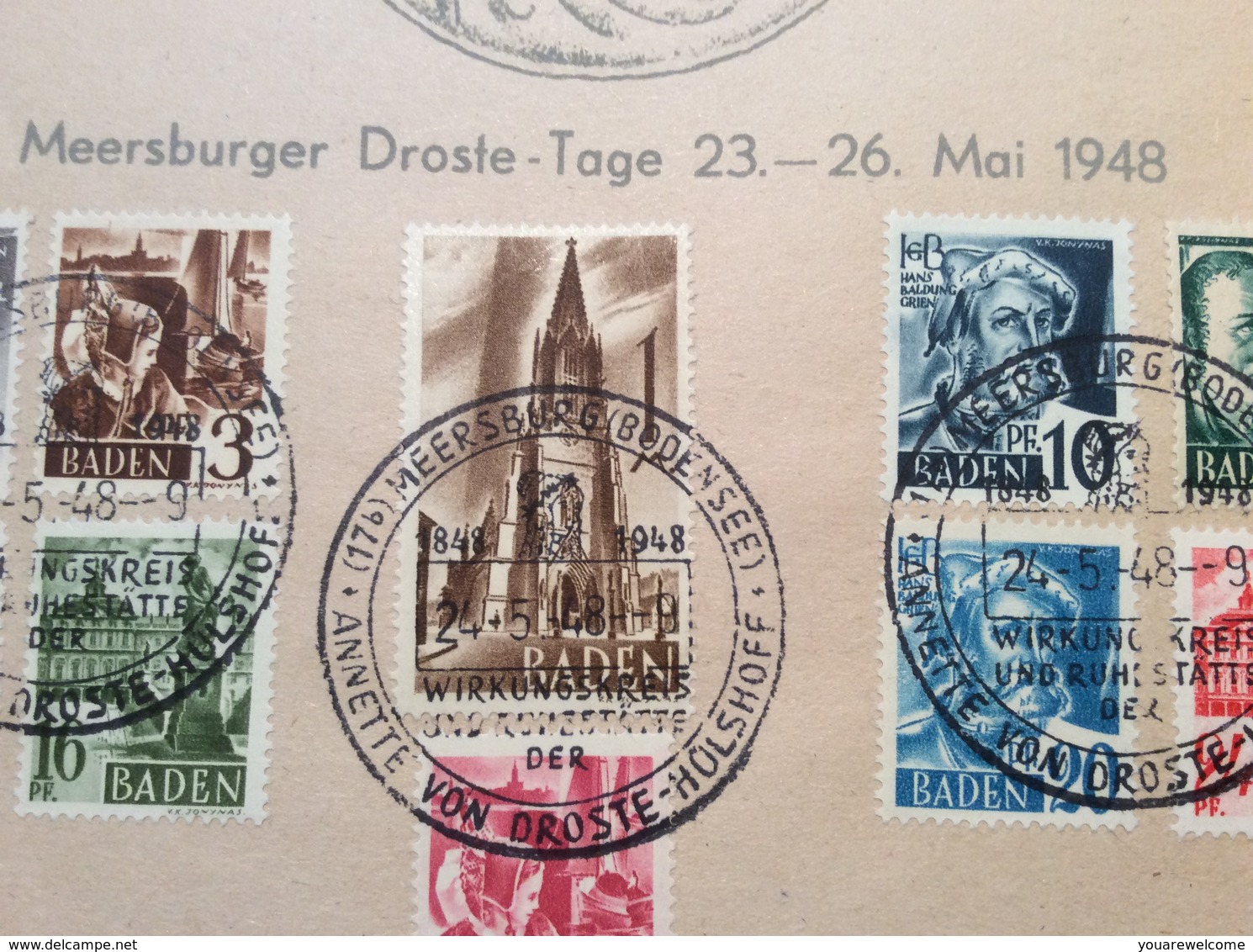 Baden Französische Zone 1948 ANETTE VON DROSTE Sonderstempel MEERSBURG (Music Composer Musique Komponist Musik Poesie - Baden