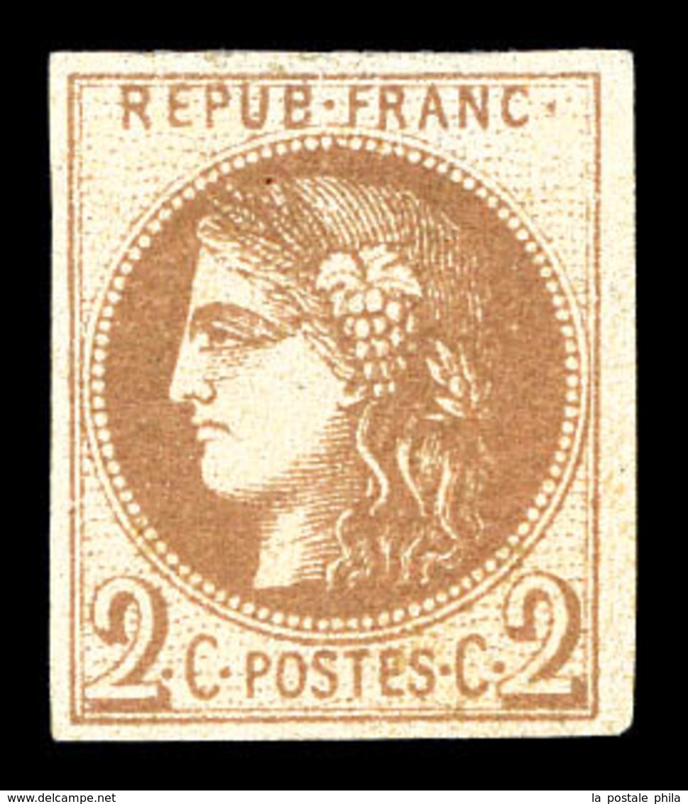 * N°40A, 2c Chocolat Clair Rep I. TTB (signé Scheller/Brun/certificat)   Qualité: *   Cote: 1650 Euros - 1870 Bordeaux Printing