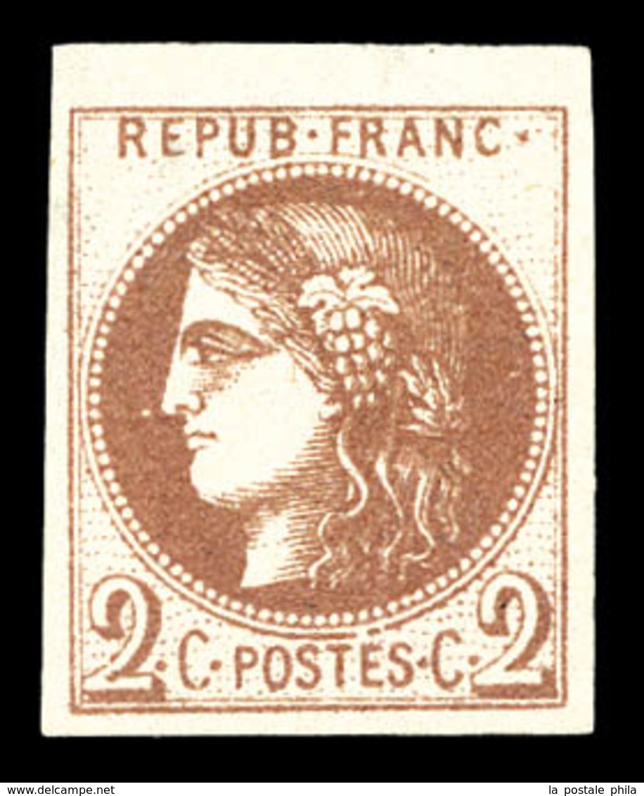 (*) N°40A, 2c Chocolat Clair Rep I Bdf, Pelurage Sinon TB (certificat)   Qualité: (*) - 1870 Bordeaux Printing