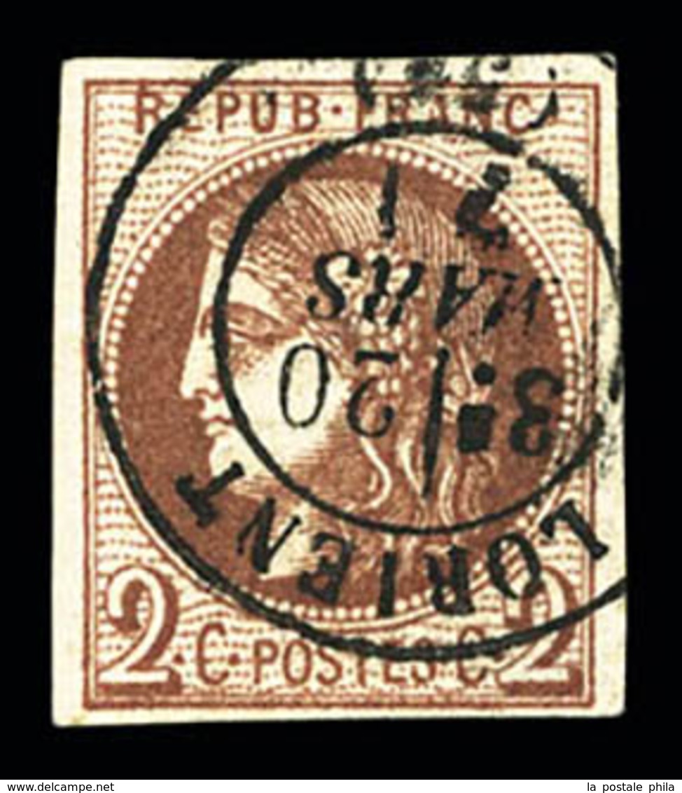 O N°40Bc, 2c Chocolat Foncé, Pelurage, Très Jolie Couleur, SUPERBE PRESENTATION, RARE (signé Calves/certificat)   Qualit - 1870 Ausgabe Bordeaux