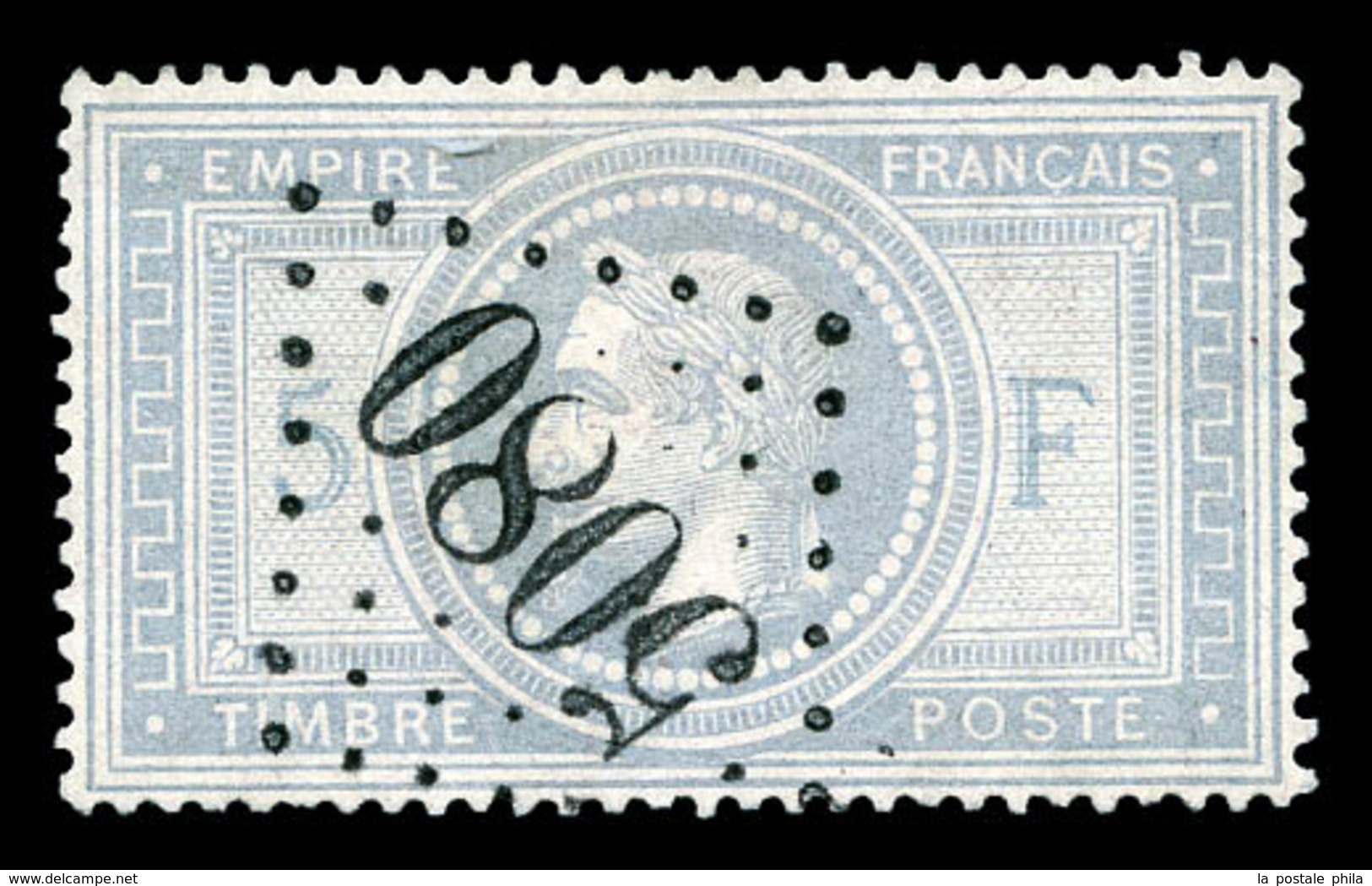 O Alexandrie, N°33, 5 Fr Violetgris Oblitération GC '5080'. Pièce Choisie. SUP (signé Brun/certificat)   Qualité: O   Co - 1849-1876: Klassik