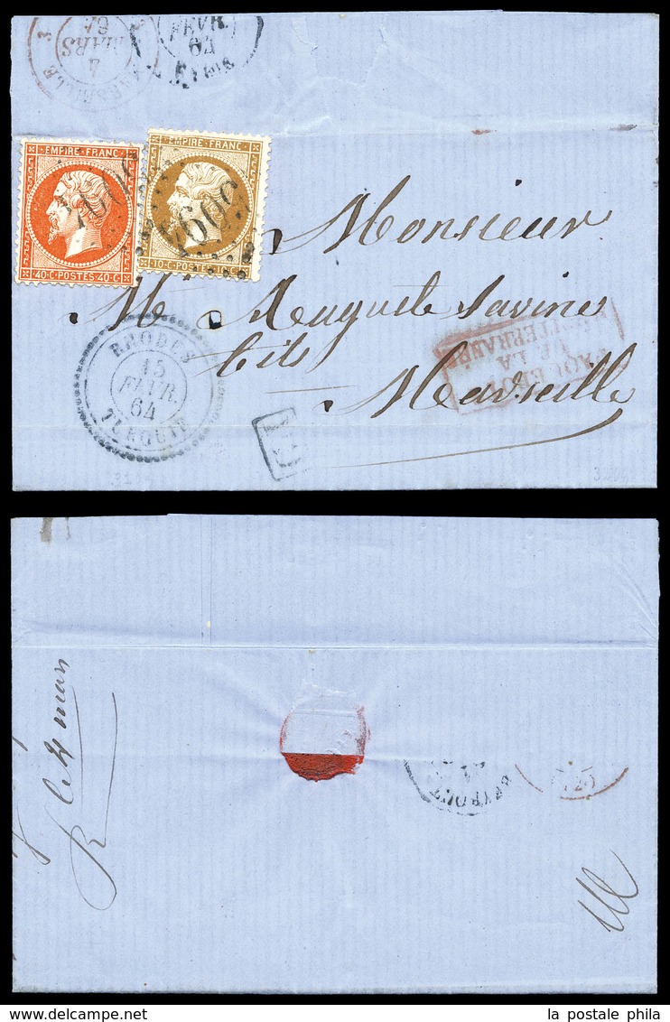 O Rhodes, Empire Dentelés: 40c Orange +10c Bistre Obl GC '5094' +càd Type 22 De Rhodes (turquie) Sur Petite Lettre Du 15 - 1849-1876: Klassik