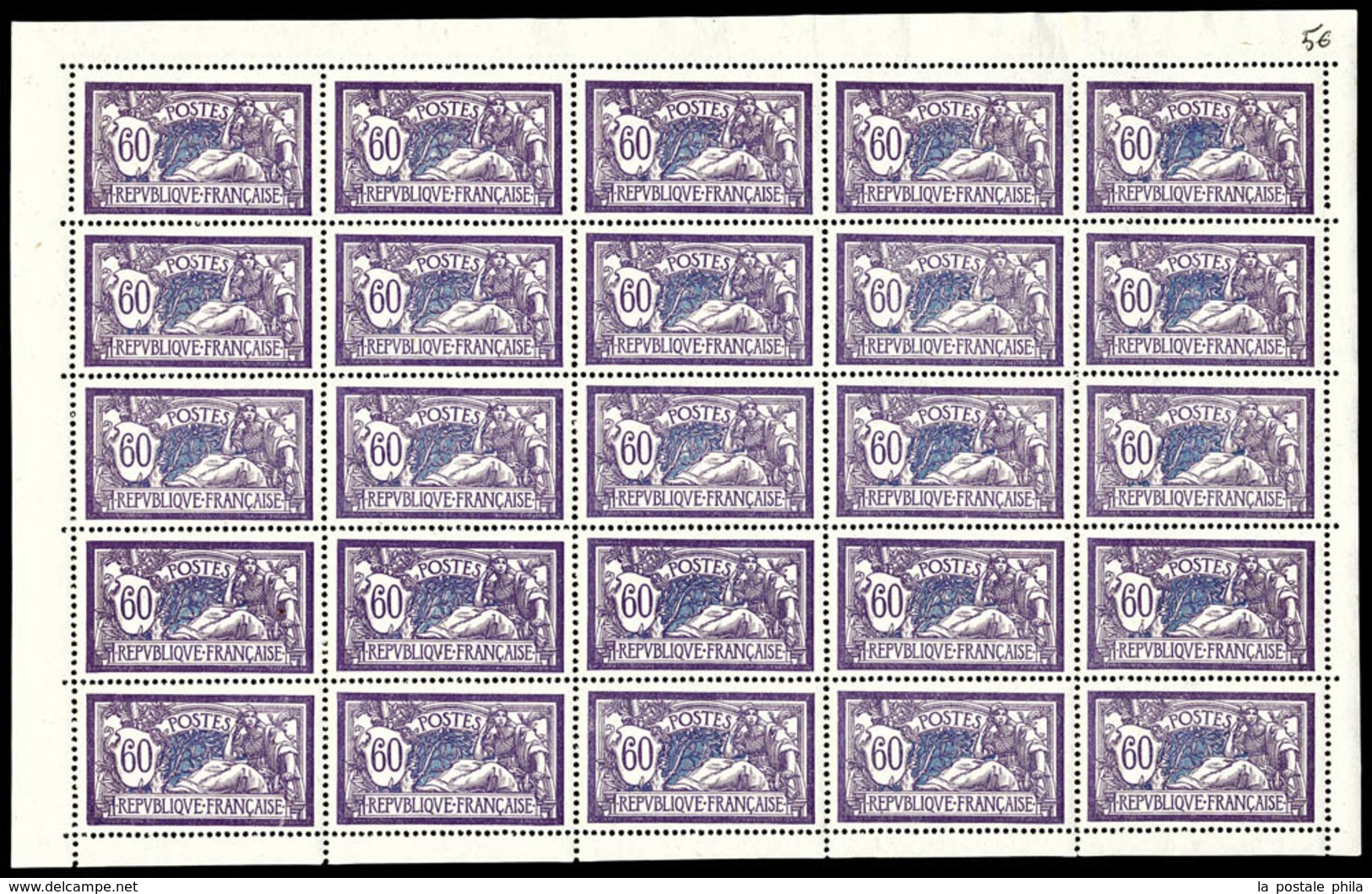 ** N°144, 60c Merson, Panneau De 25 Ex. TB   Qualité: **   Cote: 125 Euros - Full Sheets