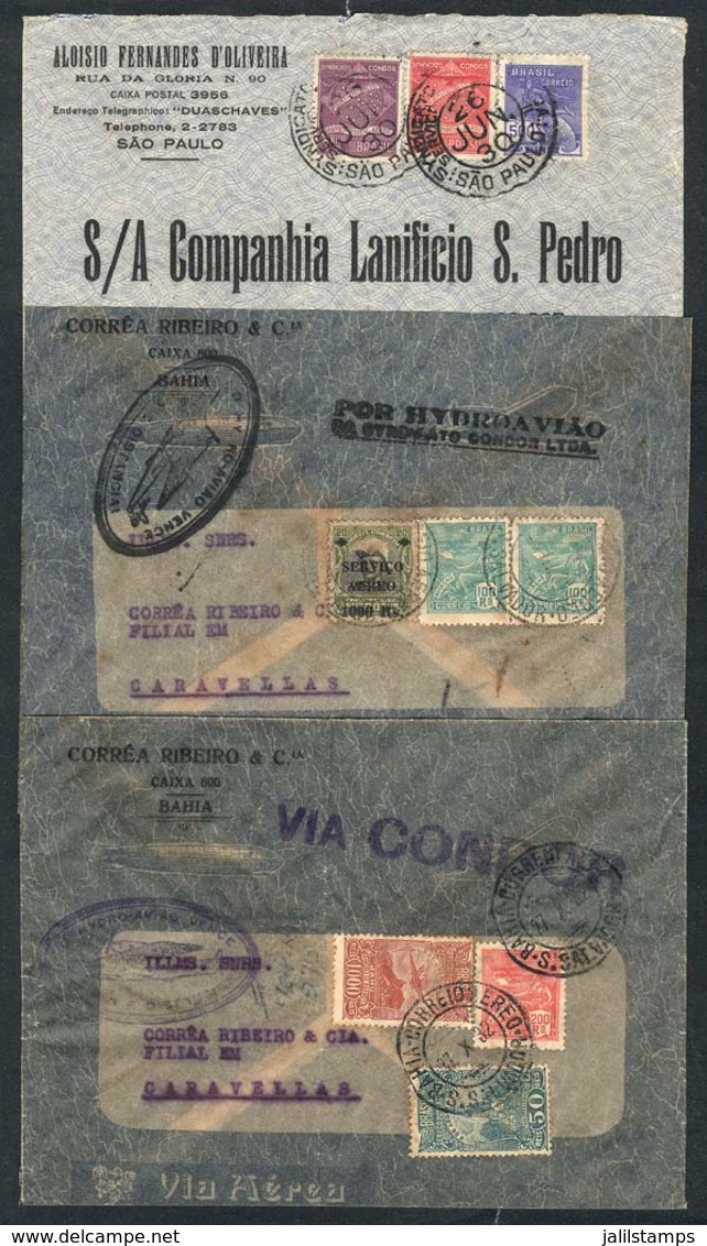 308 BRAZIL: 3 Airmail Covers Carried Via CONDOR Between 1930 And 1932, With Very Attractive Postages And Good Postmarks. - Andere & Zonder Classificatie