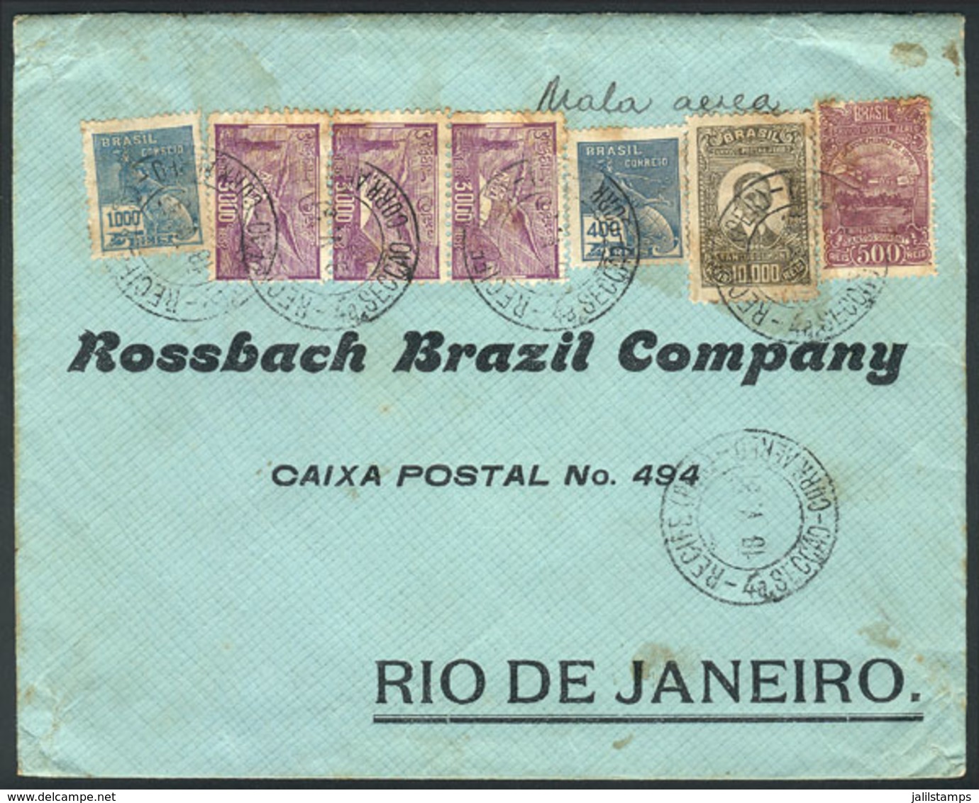 339 BRAZIL: Airmail Cover Sent From Recife To Rio On 18/MAY/1931 Franked With 20,900Rs., Very Nice! - Sonstige & Ohne Zuordnung