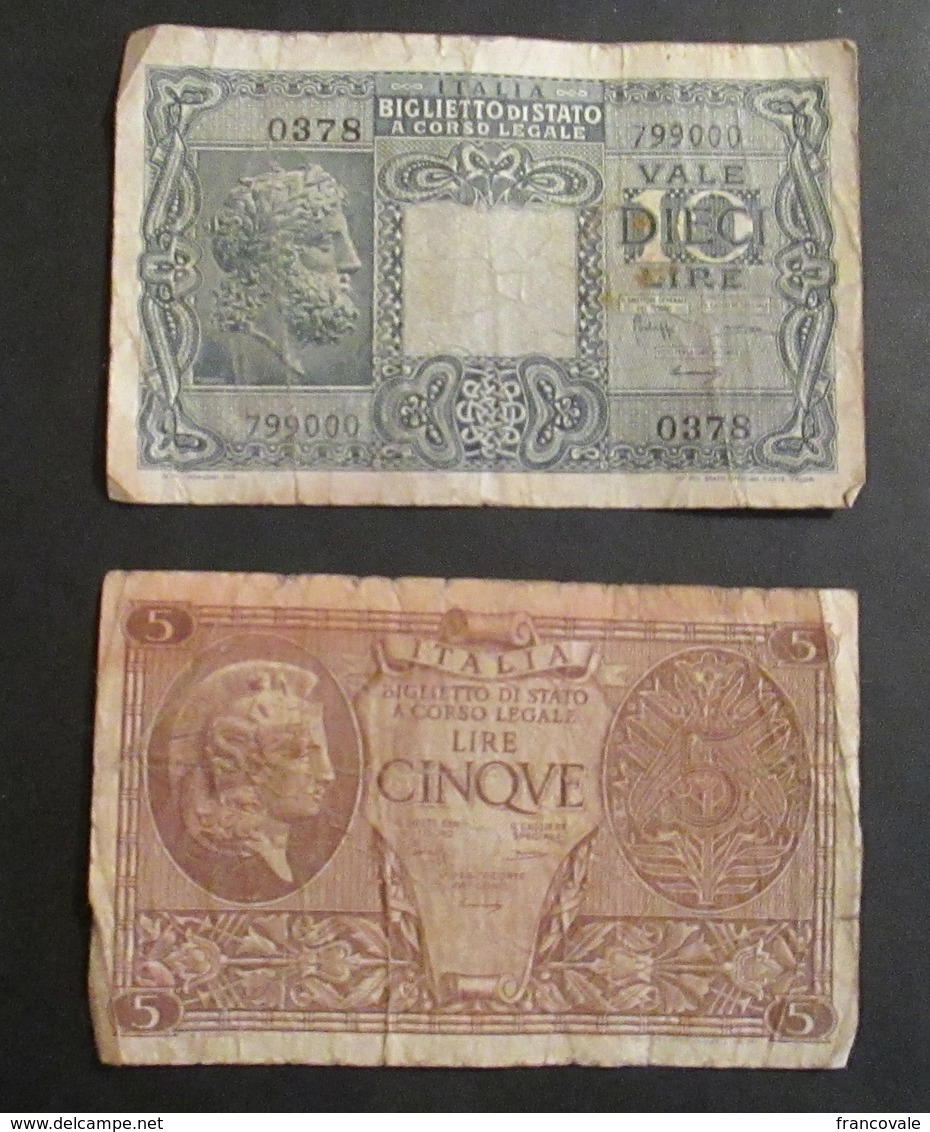 Italia Biglietto Di Stato 1944 Luogotenenza 10 Lire Giove E 5 Lire Atena Elmata - Biglietti Di Stato