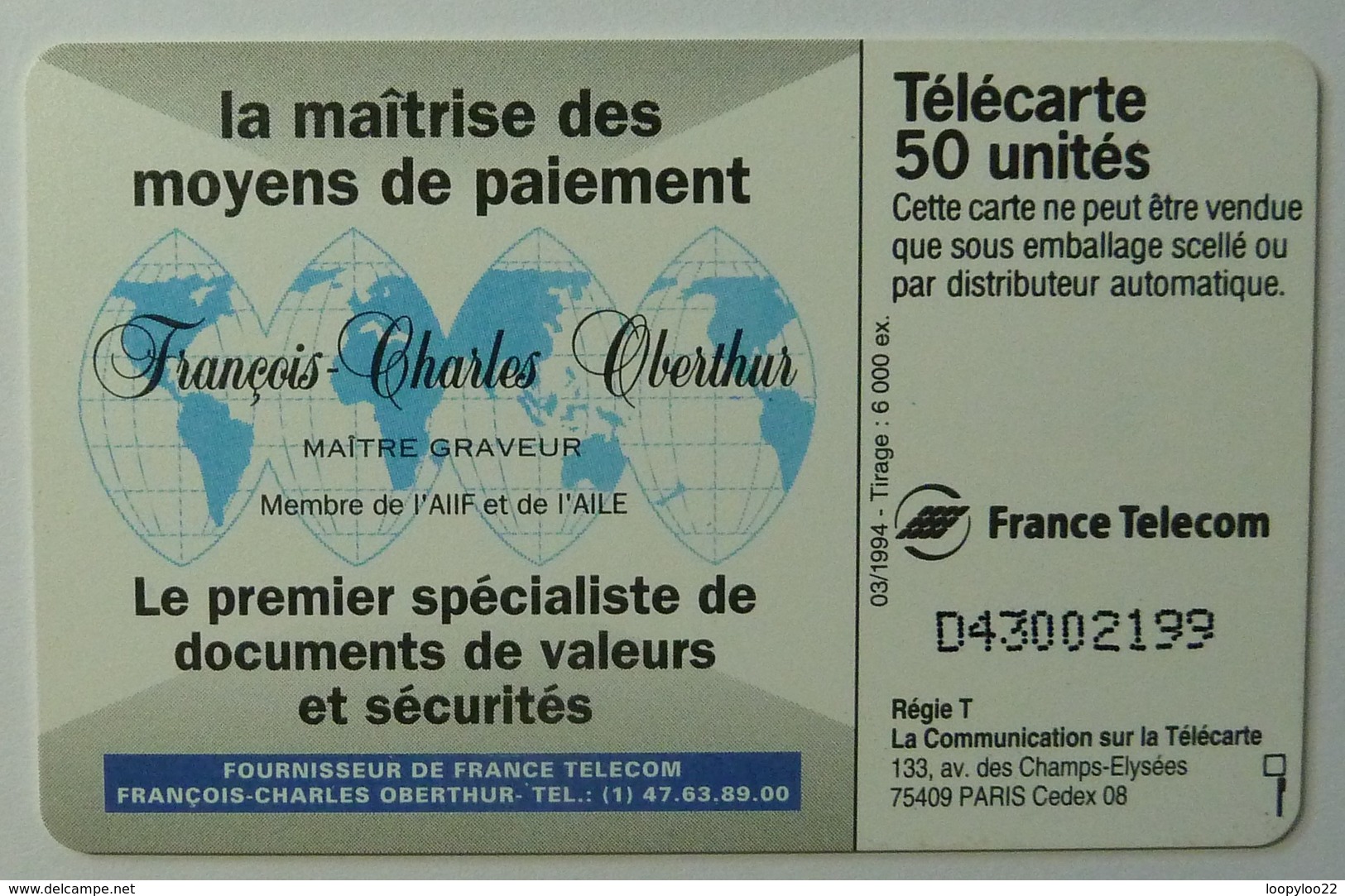 FRANCE - Oberthur - Smart Card Demo - La Maitrise Des Moyens De Paiement - 6000ex - 03.94 - Mint - Sonstige & Ohne Zuordnung