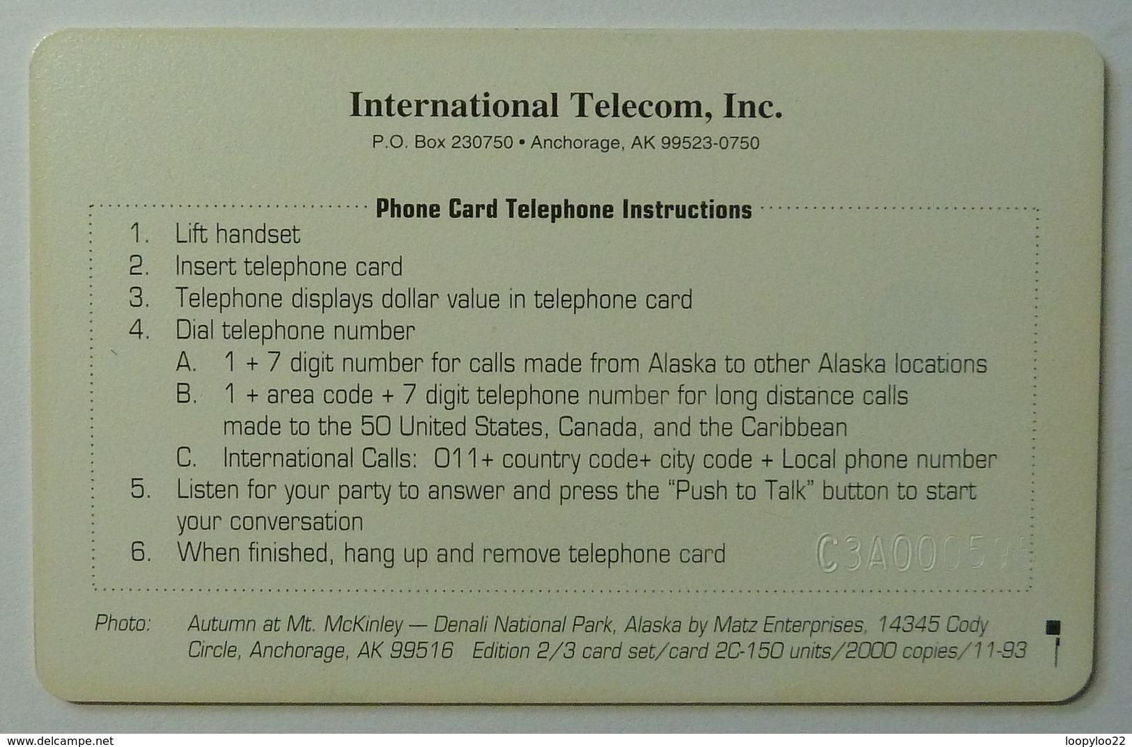 USA - ALASKA - Mount McKinby - Limited Edition Of 2000 - Chip - $52.50 - Mint - Cartes à Puce