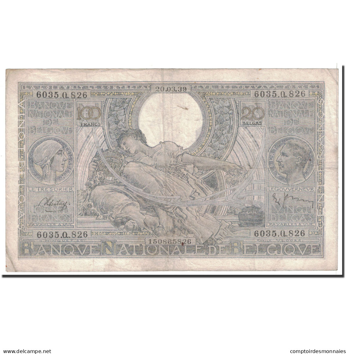 Billet, Belgique, 100 Francs-20 Belgas, 1939, 1939-03-20, KM:107, TTB - 100 Francs & 100 Francs-20 Belgas