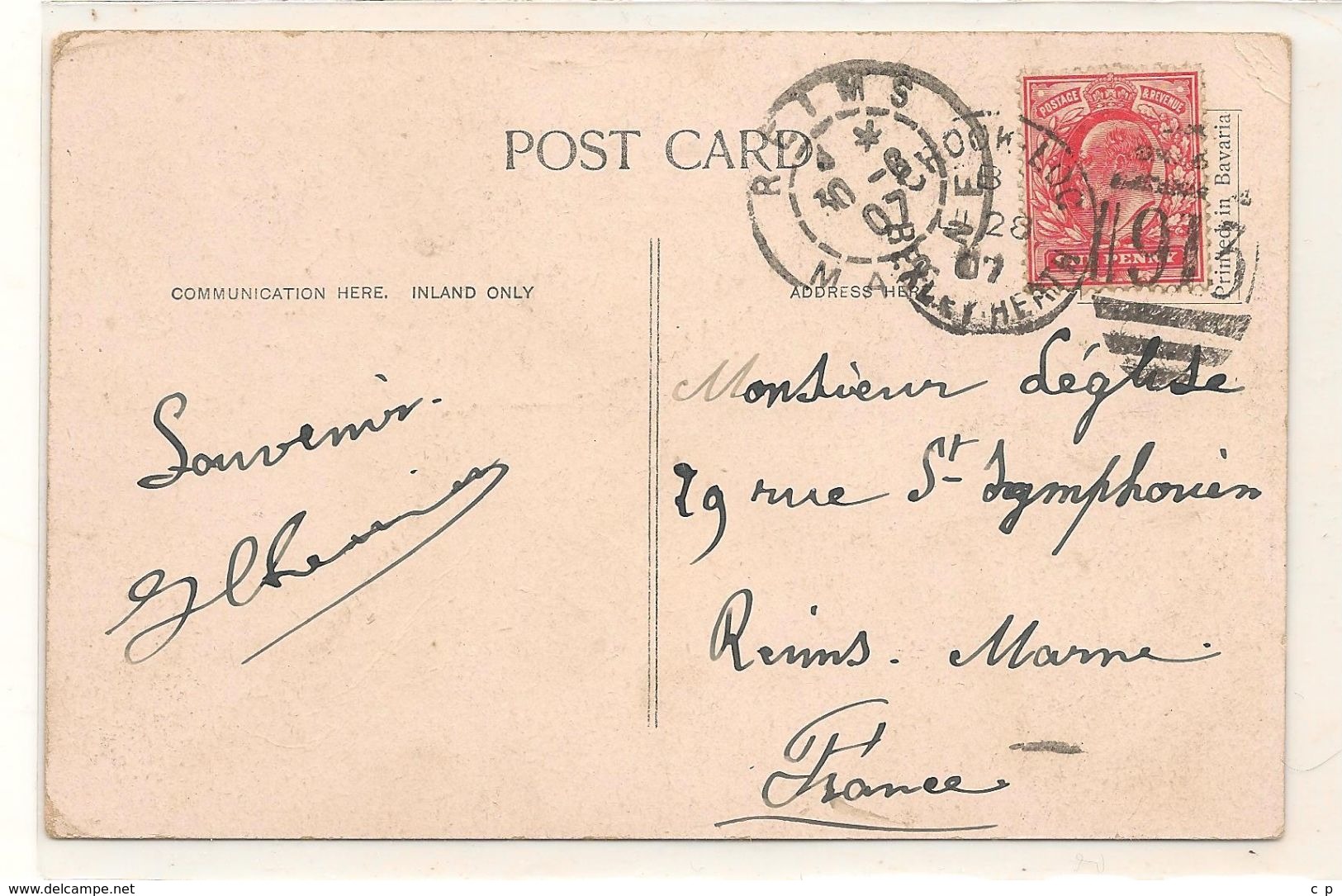 Marcophilie - Reims A Londres - 1913  - Philatelie - Franking Machines (EMA)