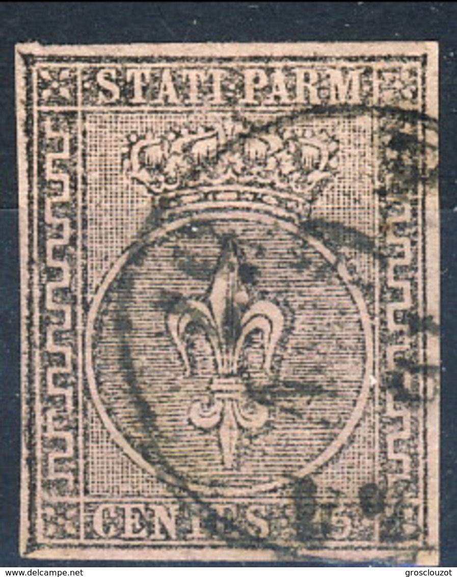 Parma 1852 SA N. 3 C. 15 Rosa, Usato, Ottimi Margini, 1° Scelta, Firma A. Diena, Cat. &euro; 160 - Parma