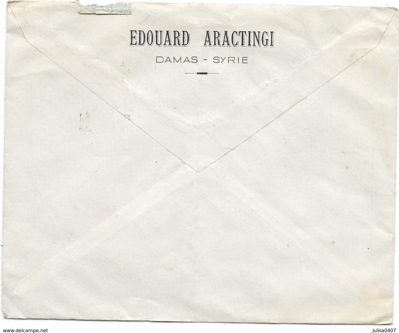 SYRIE  Enveloppe Avec Timbre Fiscal DAMAS à PARIS 1947(?) Publicité Edouard Aractingi - Syria