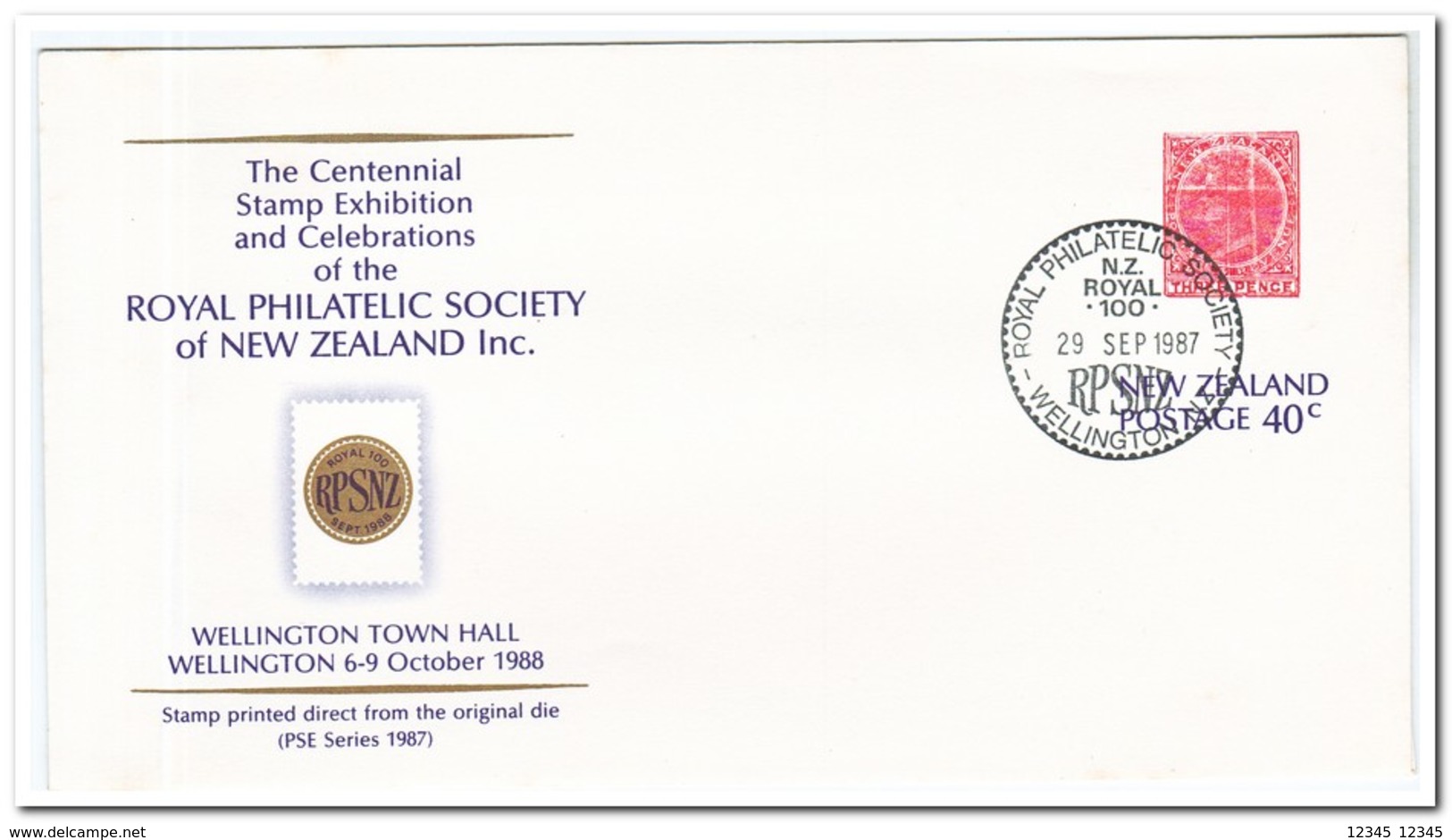 Nieuw Zeeland 1987, Prepaid Envelope, Stamped Royal Philatelic Society Wellington - Postwaardestukken