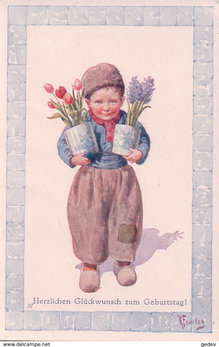 Feiertag Karl, Humour, Enfant Et Pot De Fleurs (8682) Pli D'angle - Feiertag, Karl