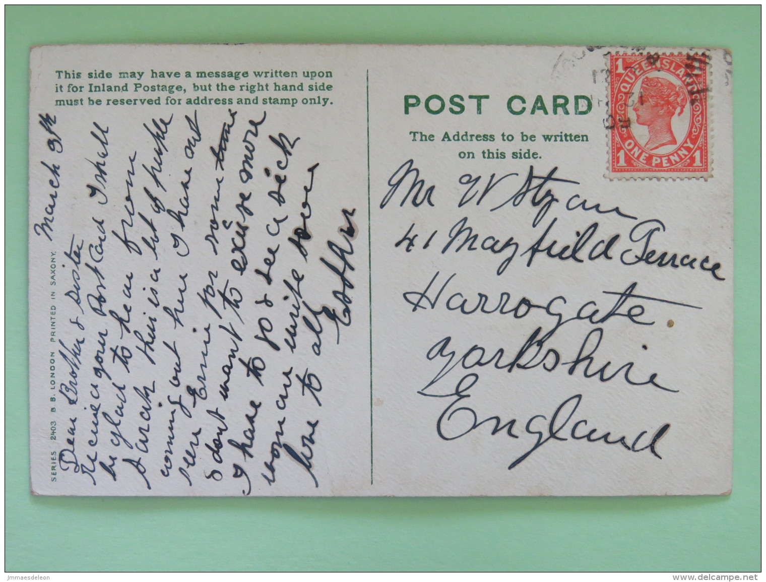 Australia (Queensland) 1897 Postcard ""Toowoomba - Man And Woman Couple"" To England - Queen - Brieven En Documenten