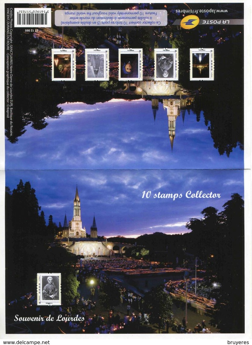 Collector 2012 "SOUVENIR DE LOURDES (3) - Feuillet De 10 Timbres Autocollants Monde 20 G" (sous Blister) - Collectors