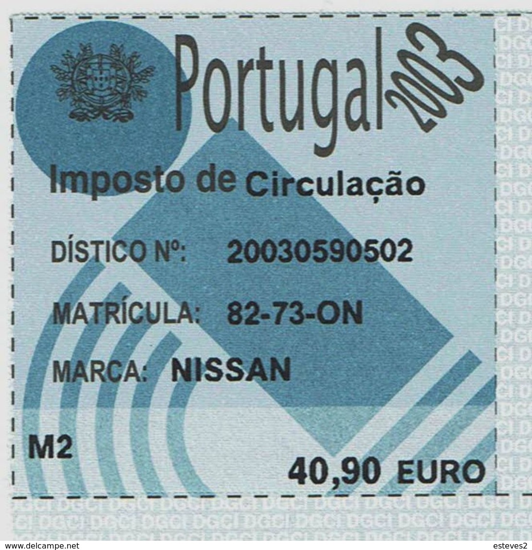 Portugal , 2003 , Car Revenue Stamp , 40,90 € Tax - Neufs