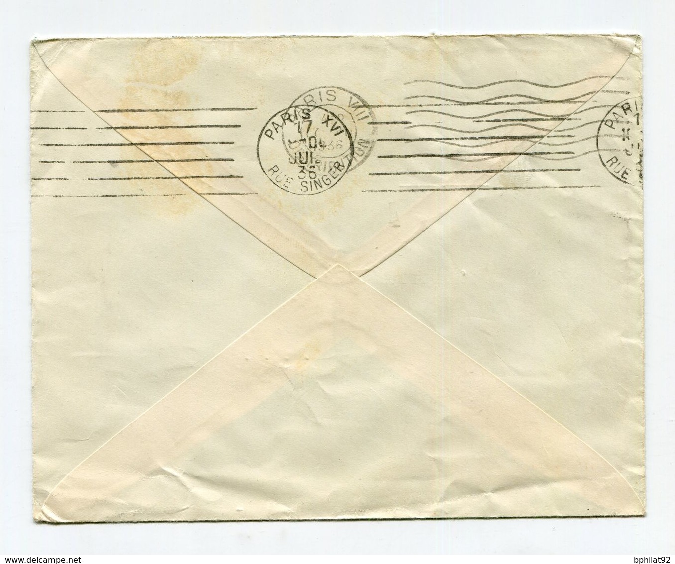 !!! LETTRE DE DAMAS POUR PARIS DE 1936 AVEC FLAMME ILLUSTREE - Storia Postale