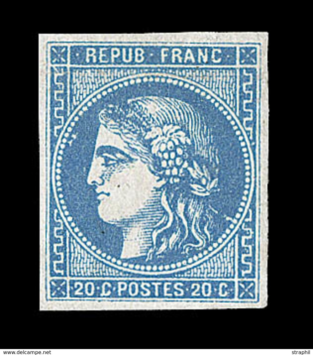 * N°46B - 20c Bleu - Type III - R2 - Signé JF Brun + Variété Trait Blanc - TB - 1870 Emission De Bordeaux