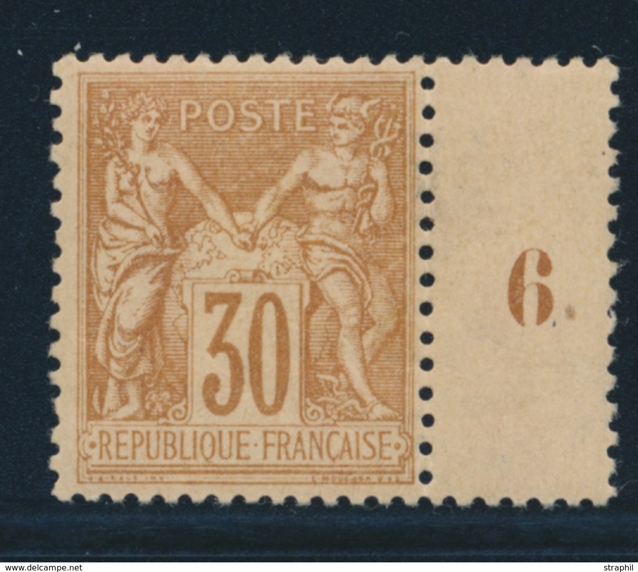 * N°80 - 30c Brun Jaune + Mill. 6 - TB - 1876-1878 Sage (Type I)