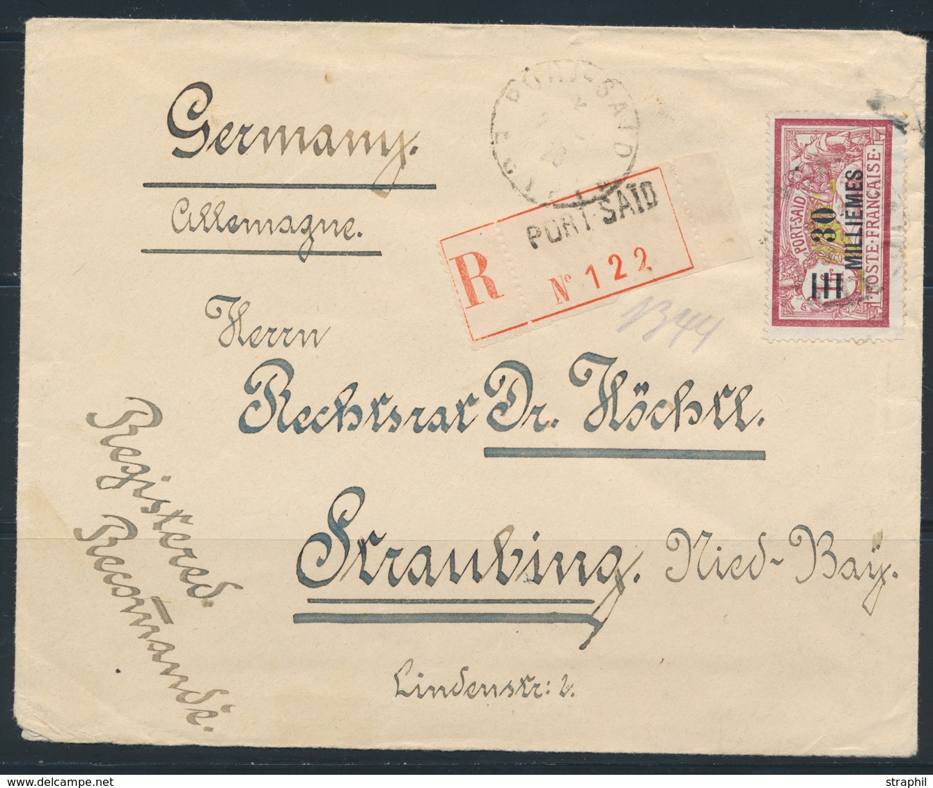 L N°77 - Obl. Port Saïd - 21/10/26 - S/rec - Pr Stranbing (Bayern) - Au Verso Càd D'arrivée Du 26/10 - B/TB - Autres & Non Classés