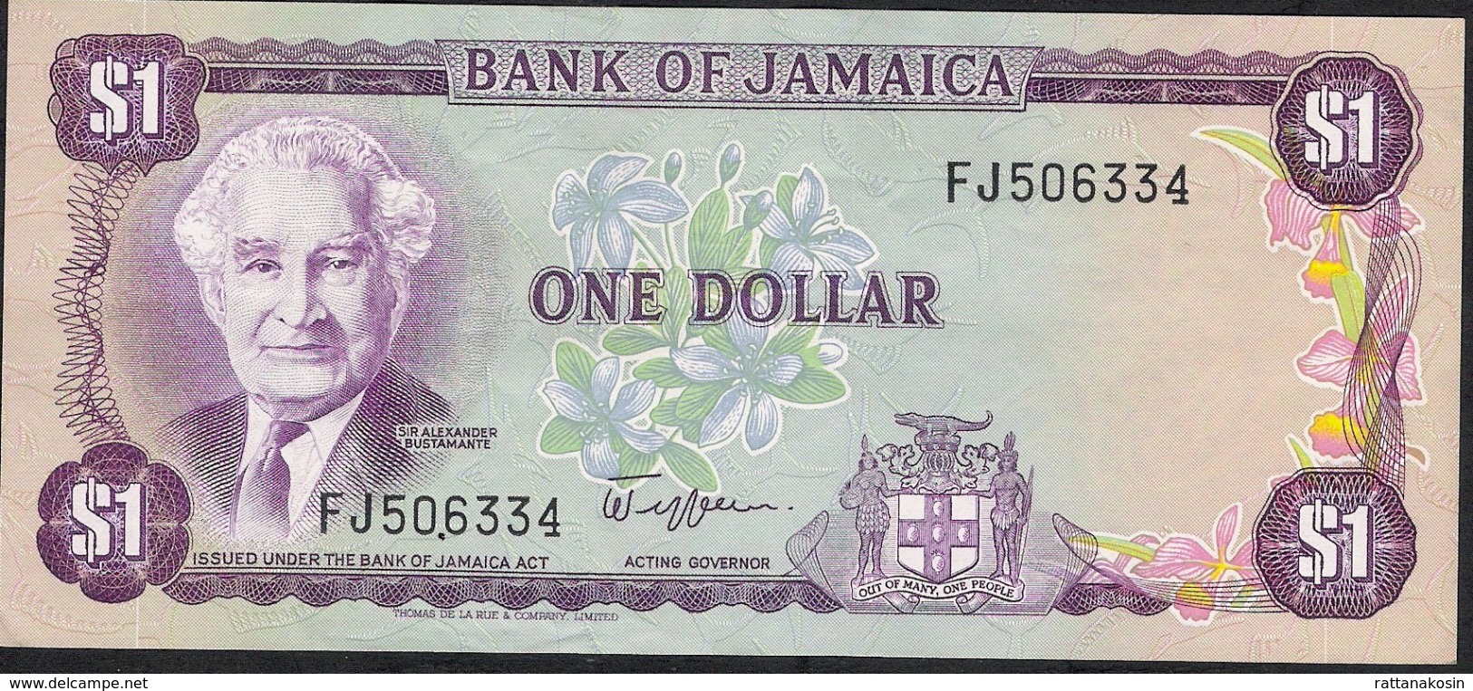 JAMAICA P64a 1 DOLLAR 1982 #FJ Signature 5   AU - Jamaica