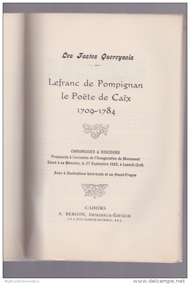 080218A REGIONALISME - 1925 Les Fastes Quercynois LEFRANC DE POMPIGNAN Le Poète De CAIX - Midi-Pyrénées