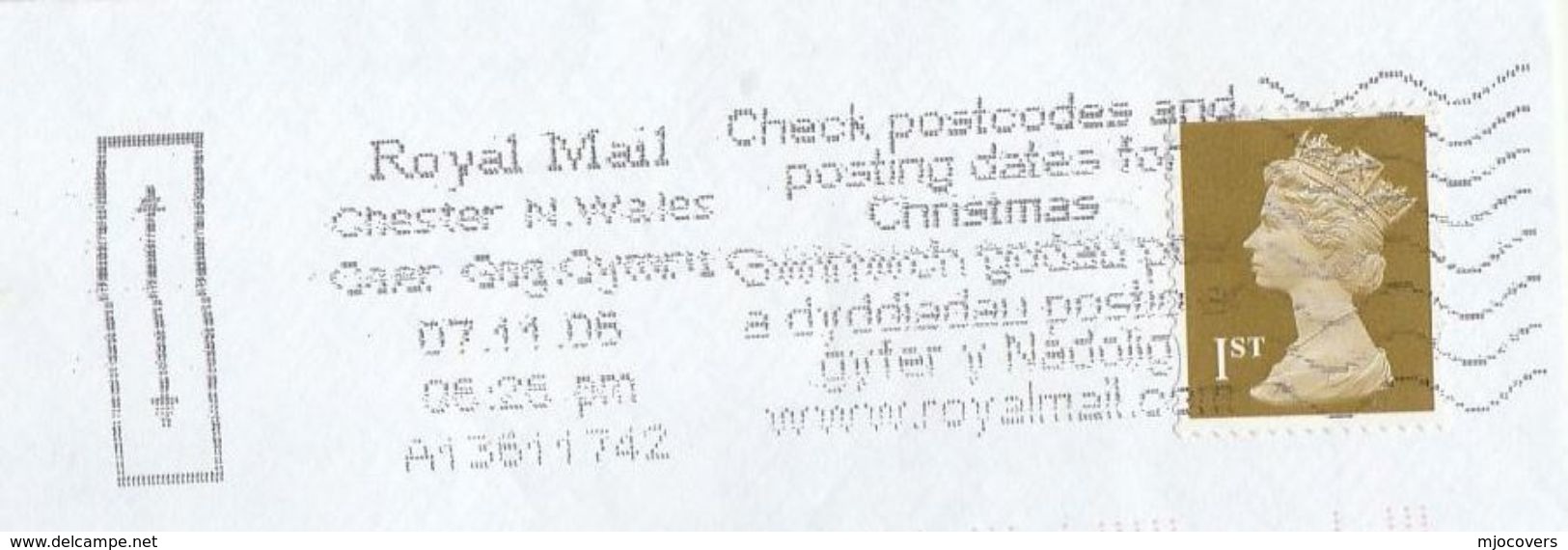 2006 Chester GB COVER SLOGAN Pmk CHECK POSTCODE AND POSTING DATES FOR CHRISTMAS, Stamps - Covers & Documents