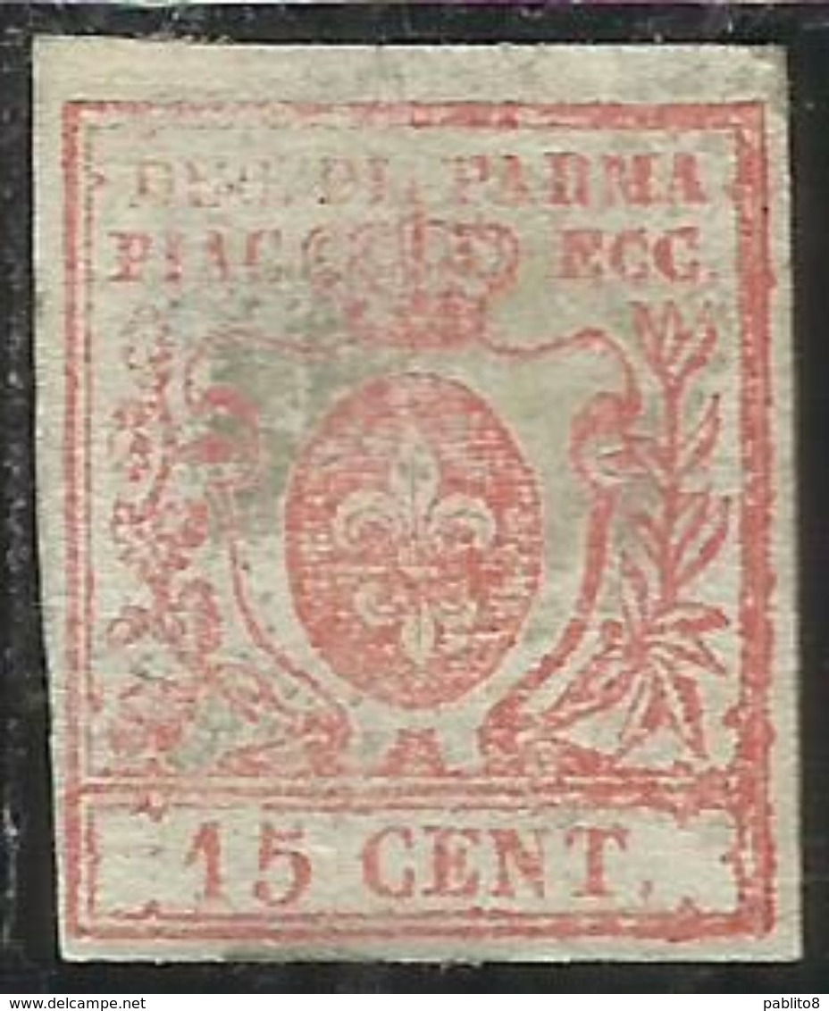 ANTICHI STATI ITALIANI ASI 1857 1859 PARMA GIGLIO BORBONICO CENT. 15c. VERMIGLIO MH FIRMATO SIGNED - Parma