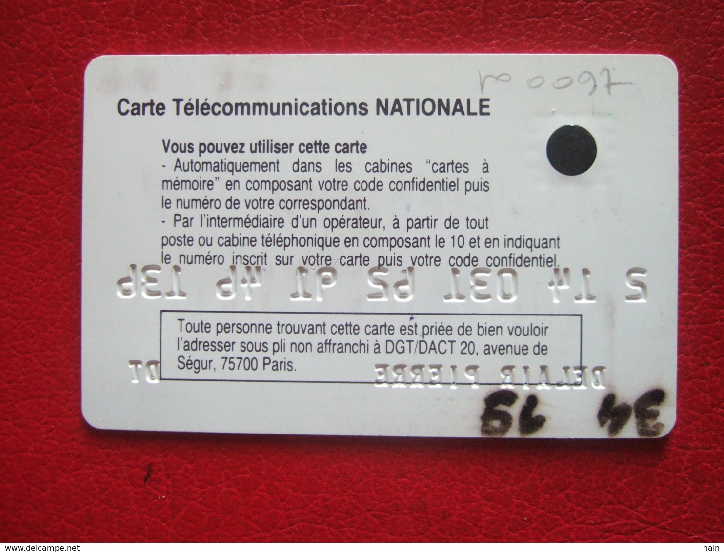 NATIONALE - PUCE SC 3 - IMPRESSION OFSET - 15 N° NOIRS - AU VERSO N° 097 EMBOUTIS - " TRES RARE " ( -  Cartes Pastel   