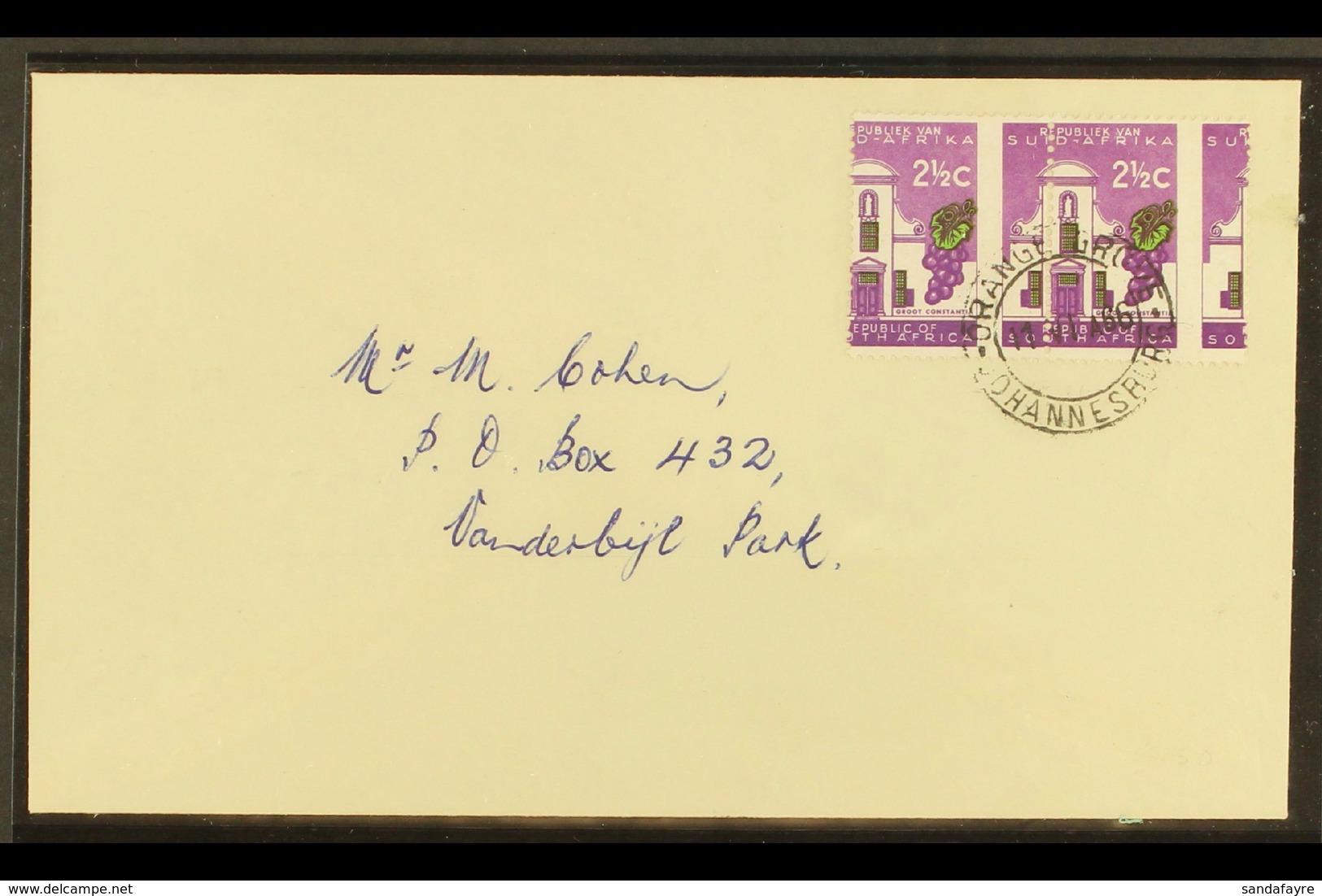 RSA VARIETY 1963-7 2½c Bright Reddish Violet & Emerald, Wmk RSA, GROSSLY MISPERFORATED PAIR On Cover, SG 230a, Neat ORAN - Non Classés