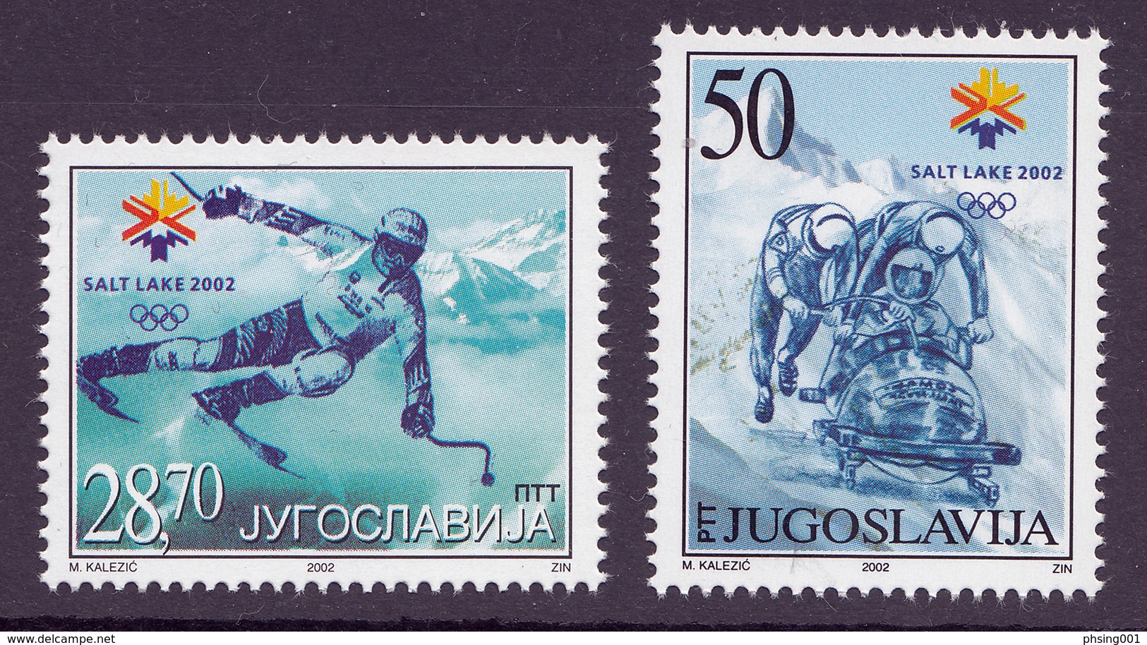 Yugoslavia 2002 Winter Olympic Games Salt Lake City, USA, Sport, Skiing, Bob, Set MNH - Winter 2002: Salt Lake City