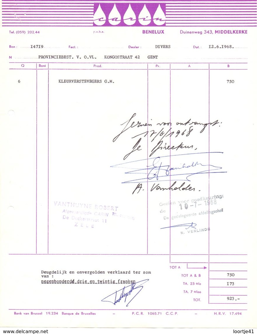 Factuur Facture - Carin - Benelux - Middelkerke 1968 - Drogerie & Parfümerie